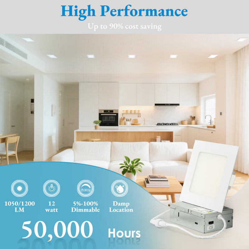 Dimmable LED Recessed Modern Square Ceiling Lighting, 0.8" H x 4.7" W x 4.7" D