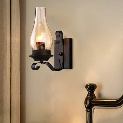 1-Light Matte Black Finish Wall Sconce with Glass Shade