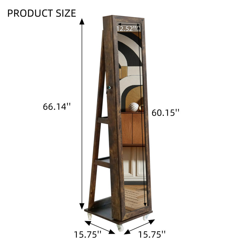 Armoire à bijoux avec lumières DEL qui pivotent sur 360 ° et comprend un miroir pleine longueur