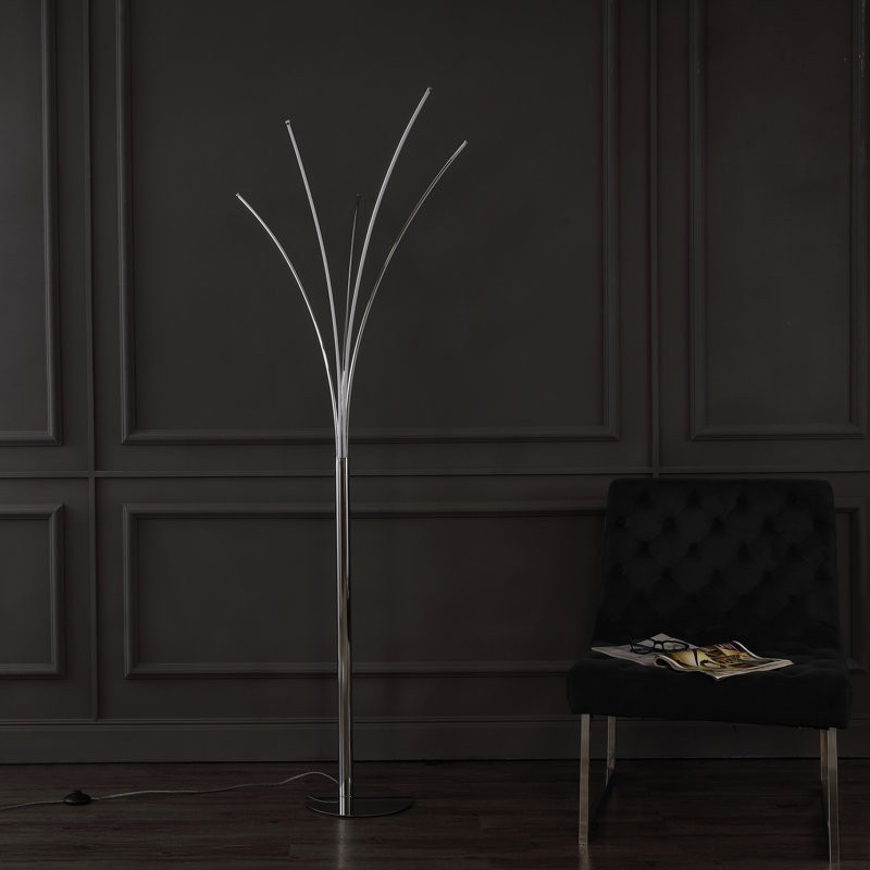 Fuochi 71" Modern Minimalist Metal 5-Branch Arc Dimmable Integrated Floor Lamp with Remote Control