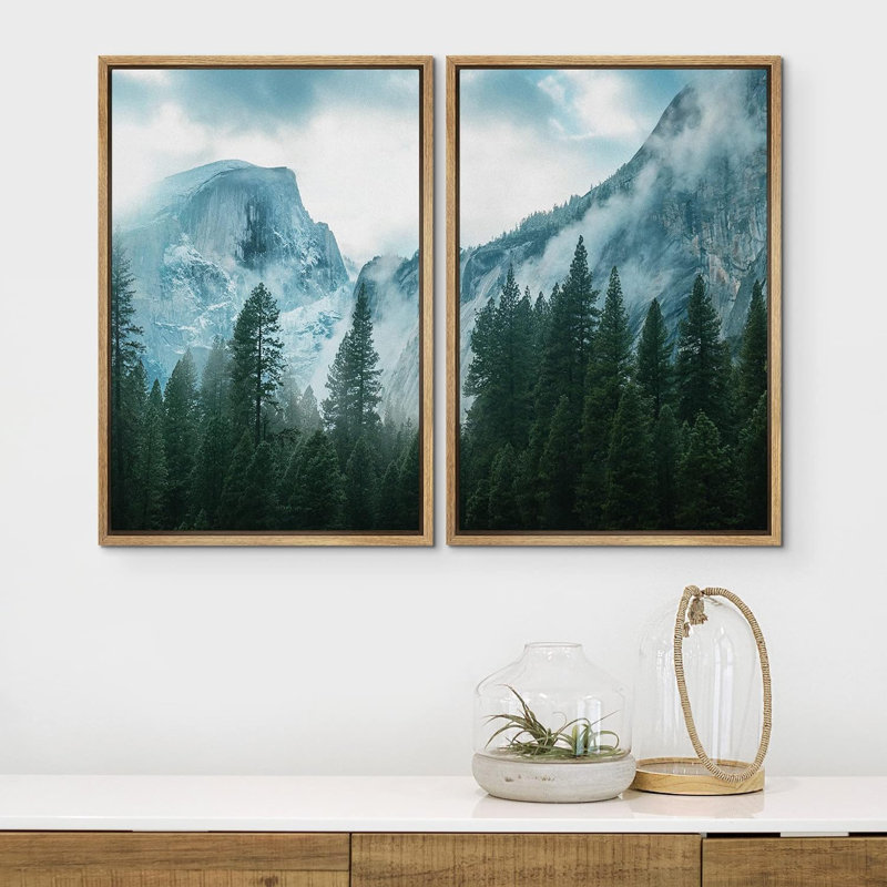 «View of Misty Mountain Green Forest Nature Rustic Landscape», impression sur toile, 2 pièces, H 24 po x l 32 po x P 1,5 po