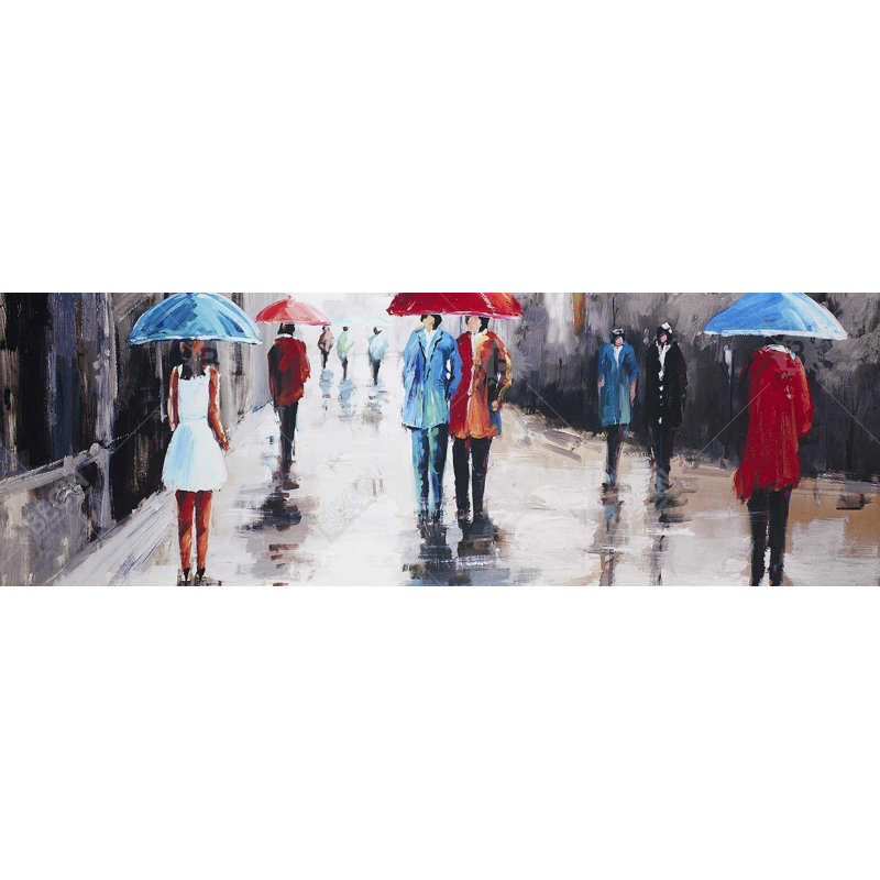 «People with Umbrellas in the Street», reproduction d'art sur toile encadrée