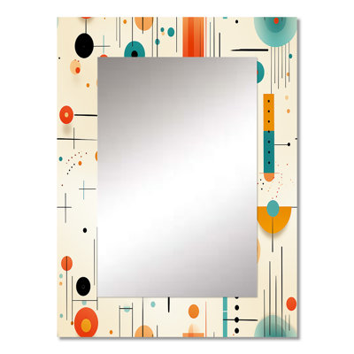 Blue Retro Geometric Spheres Melody - Blue Modern Wall Mirror