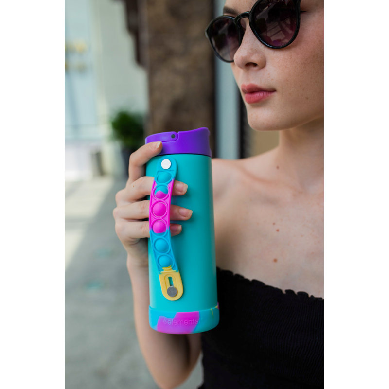 Bouteilles d'eau élémentaires 14 oz pour enfants en acier inoxydable avec couvercle en paille, Turquoise