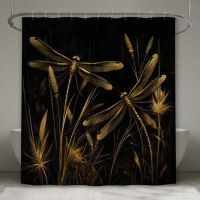 Golden Dragonflies Insects Shower Curtains Extra Long