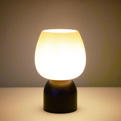 1-Light Dimmable Mid-Century Modern Walnut Wood with Opal Glass Globe Accent Table Lamp for Bedroom and Living Room