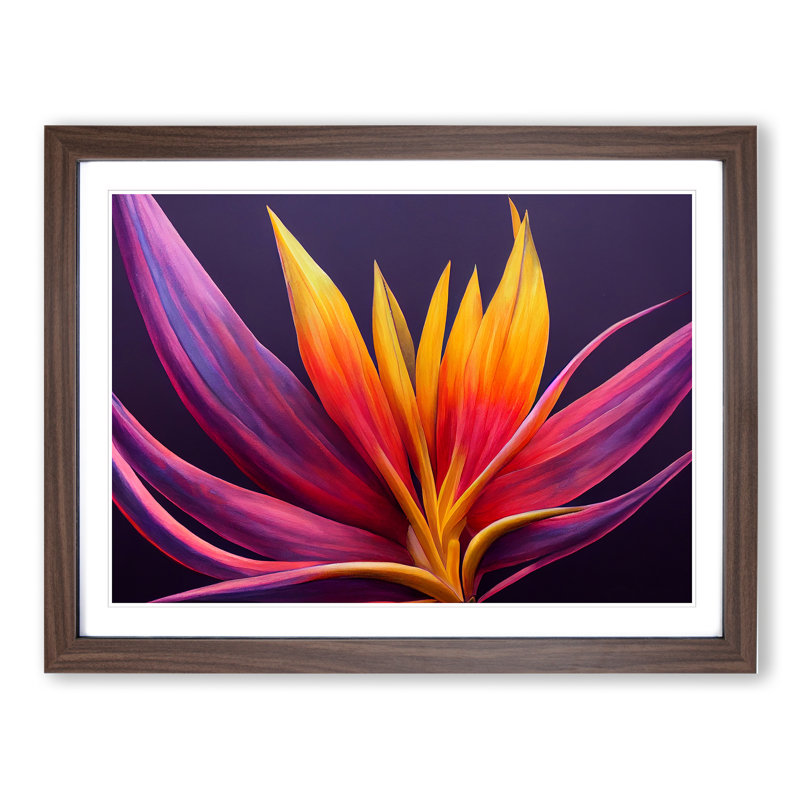 XH1022-7113X Precious Bird Of Paradise Flower - Single Picture Frame Print, 34cm H x 46cm W, Walnut