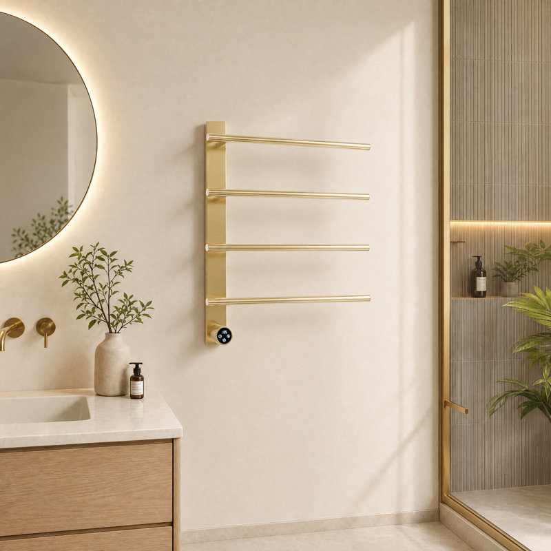 Chauffe-serviettes électrique mural moderne avec minuterie numérique, à brancher ou câblé, Doré