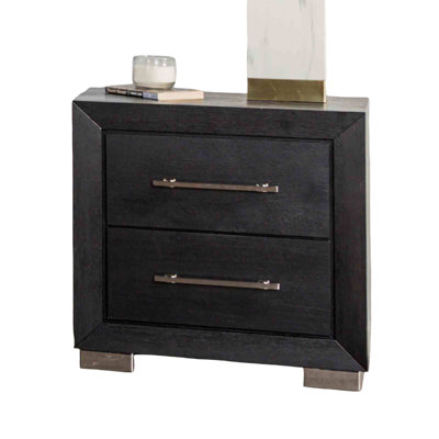 Contemporary Style 1Pc Nightstand Chrome Legs Soft Closing English Dovetail Drawers Metal Handles Black Finish Bedroom Furniture