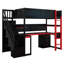 Lit mezzanine avec bureau et panneau perforé, structure de lit de jeu en bois avec escalier de rangement et tablettes ouvertes-1491487943-1491487937