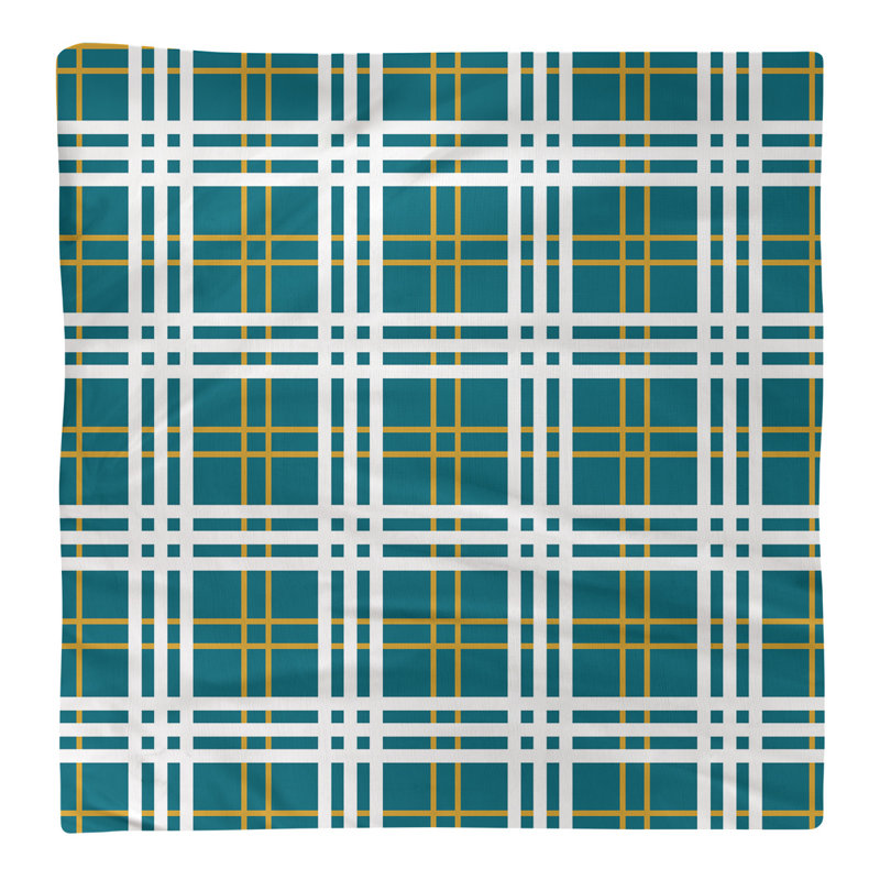 Plaid Square Napkin, Teal/Gold/White, 10" x 10", Polyester