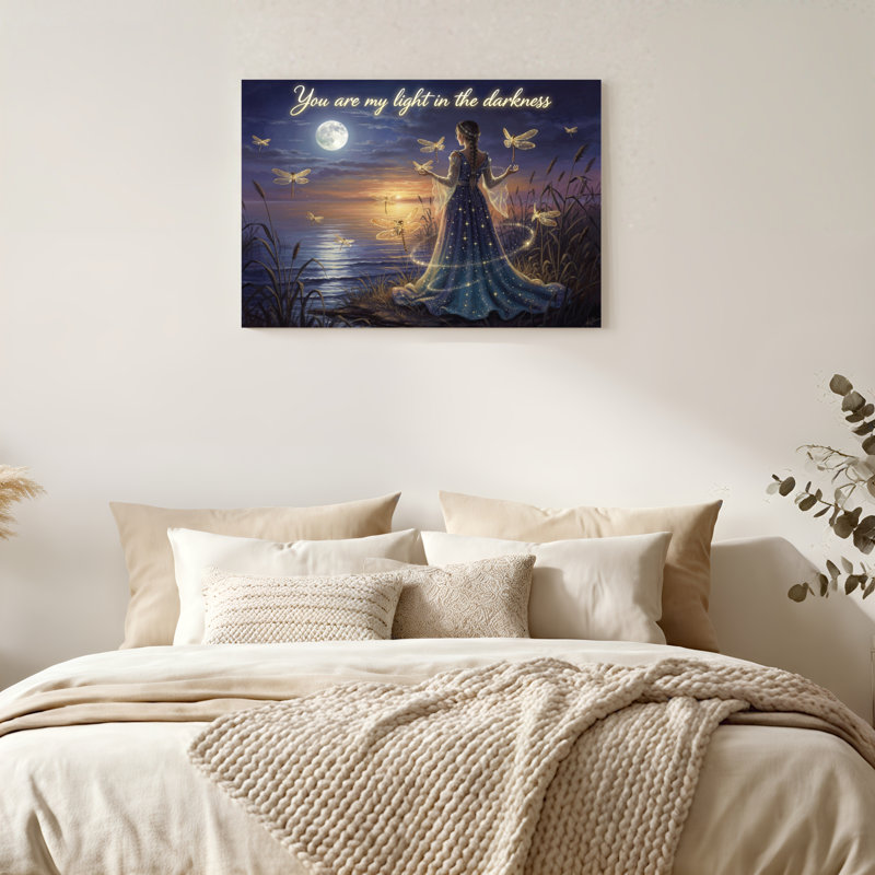 Natural Wood Framed,Canvas Wall Art for Living Room, Bedroom, Office or Entryway – Decorative Wall Decor with Moonlight Fantasy