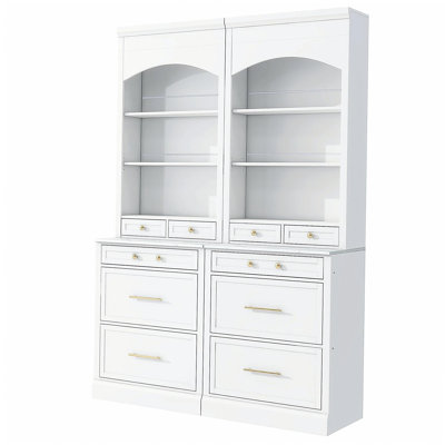 [Provided Assembly Video] TOPMAX modern 83.7-inch high kitchen storage cabinet, independent high kitchen tall cabinet, marble top surface, with 5 storage drawers and adjustable shelves, 2 sets, white