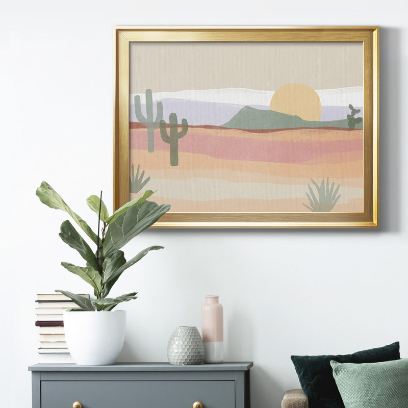 " Cactus Plateau I ", 18.5" H x 24.5" W x 1" D, Gold Closed Corner Framed Canvas