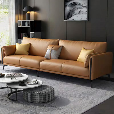 Orange Genuine Leather Modular Sofa cushion couch