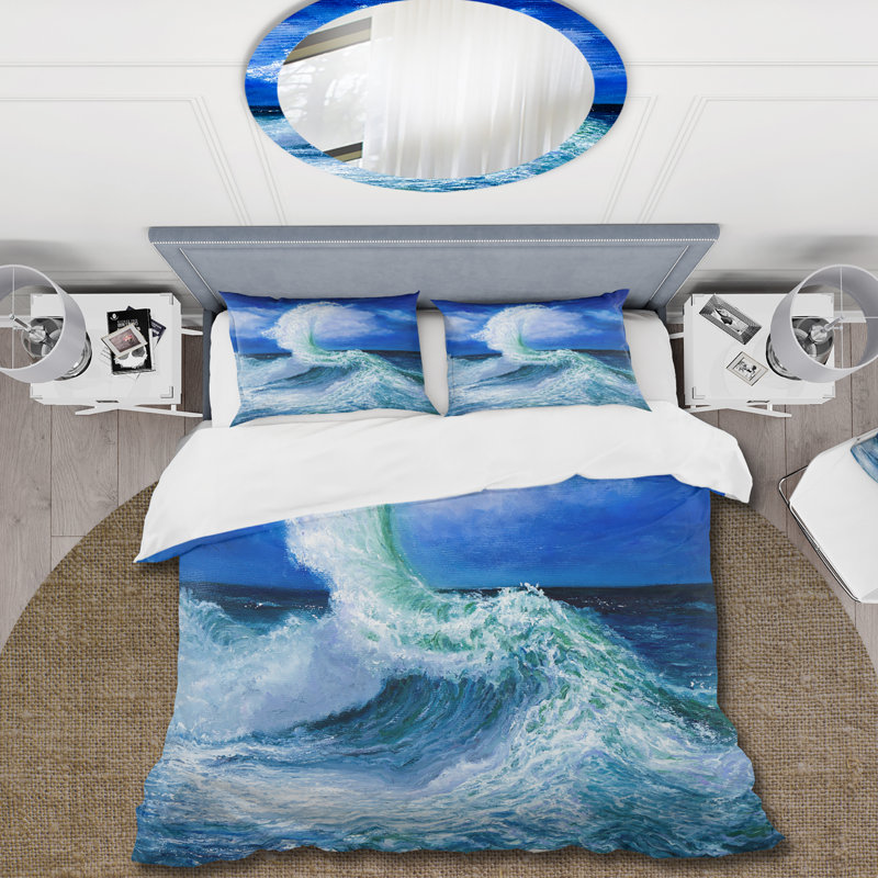 Vagues déferlantes pendant la marée sauvage - Ensemble de housse de couette nautique et côtier - Polyester en microfibre