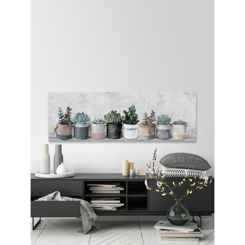 «Wild Succulents In Pots», reproduction sur toile tendue, H 15 po x l 45 po
