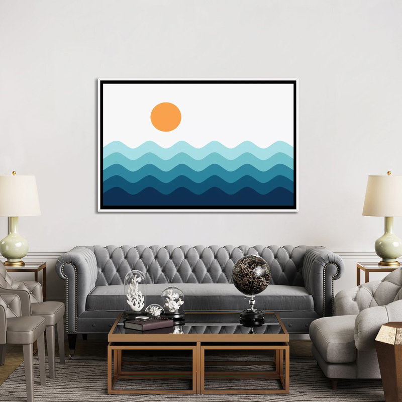 Paysage abstrait, impression d’art graphique, Toile blanche encadrée, Pas de tapis, H 18 po x l 26 po x P 1,5 po