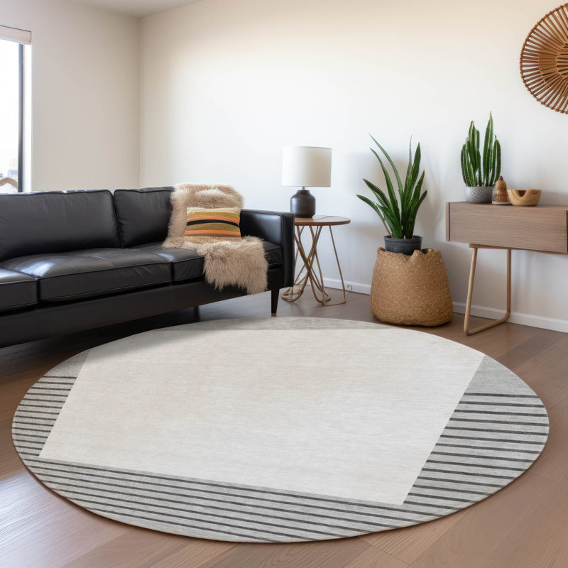 Premium Machine Washable Lyndhurst AMF995 Stripes Rug, Round 8'