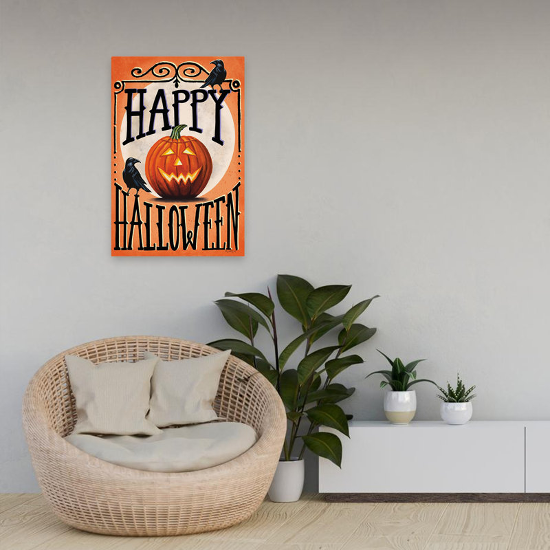 Joyeux Halloween, Jack O'lantern - art contemporain d'Halloween effrayant, H 16 po x l 24 po