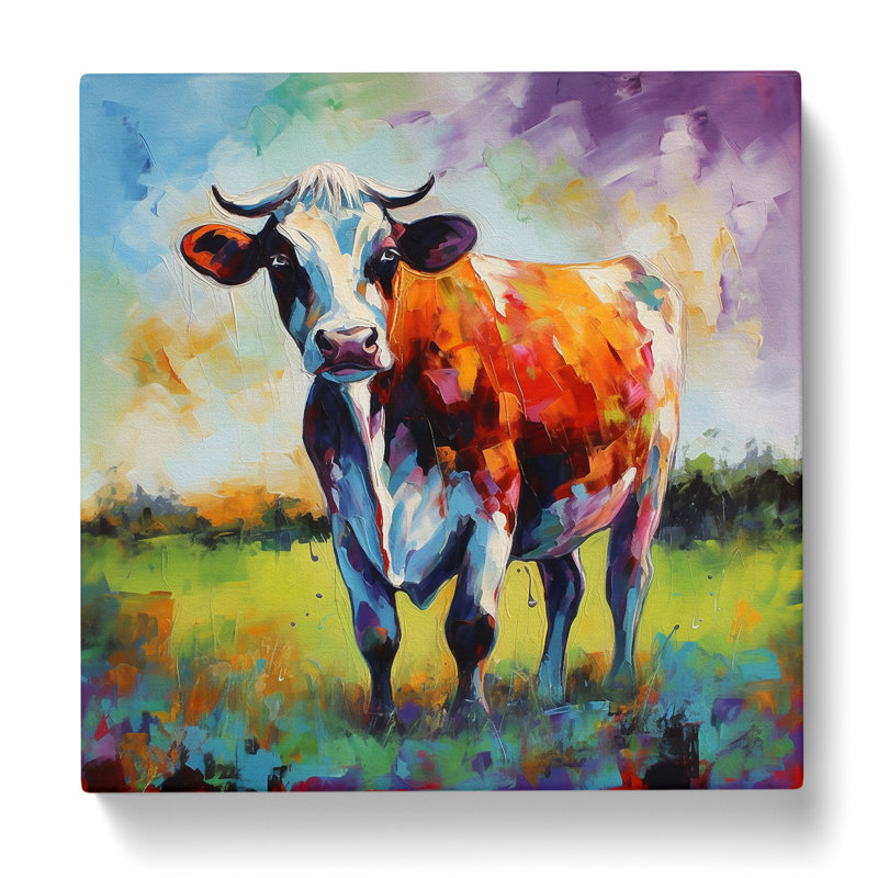 Cow Colour Field Painting No.5 - Wrapped Canvas - Framed Print