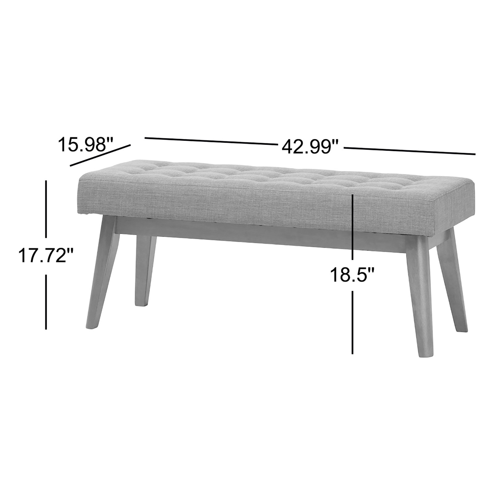 Harris 43" Upholstered Bench, Light Gray