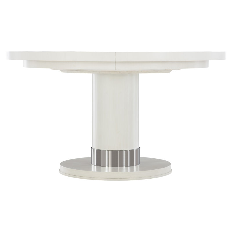 Eggshell White & Chrome 54" Round Extendable Dining Table