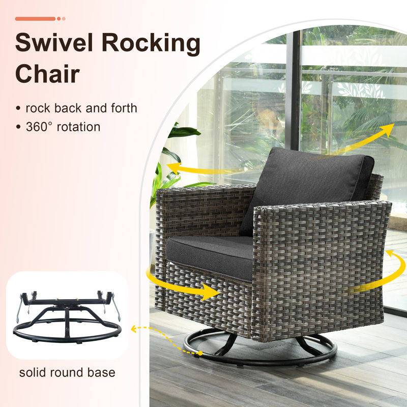Hop - Person Patio Conversation Set with Cushions, Black, 2