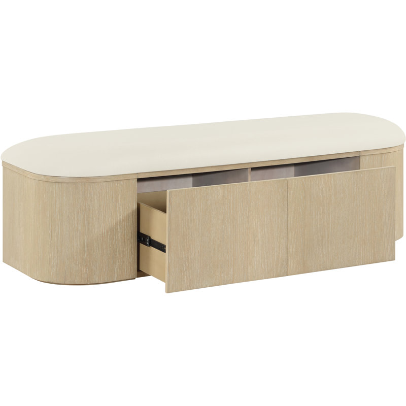 Banc de rangement en cuir Velden, Crème, Naturel