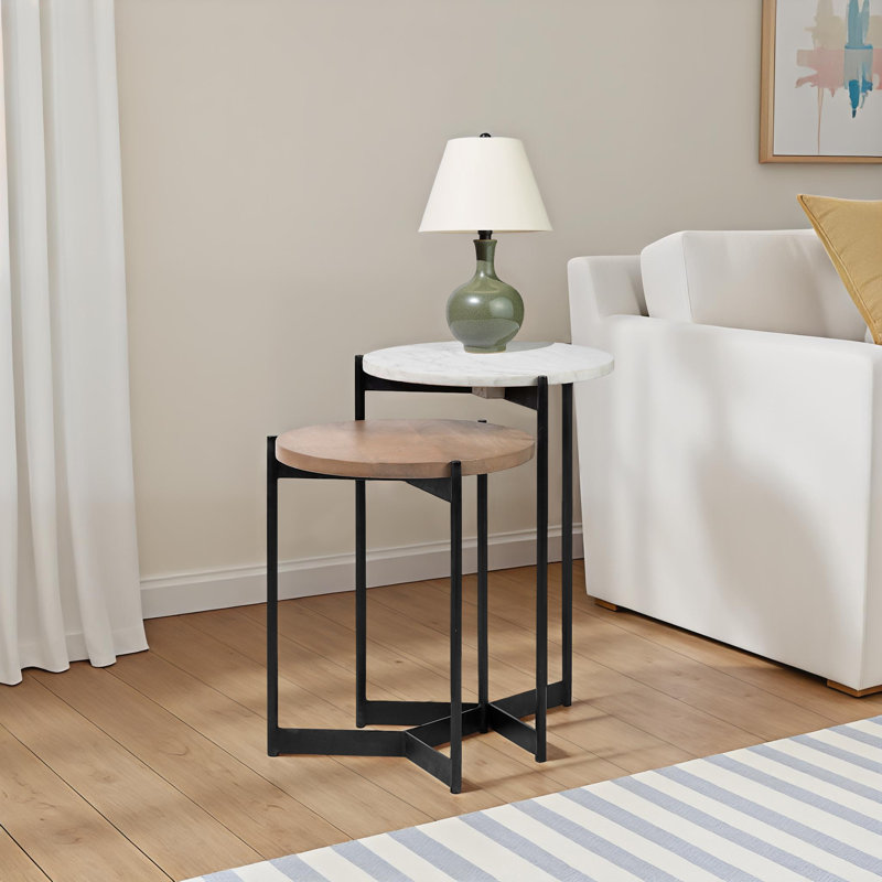 Ivelisse Nesting Tables, White/Light Brown