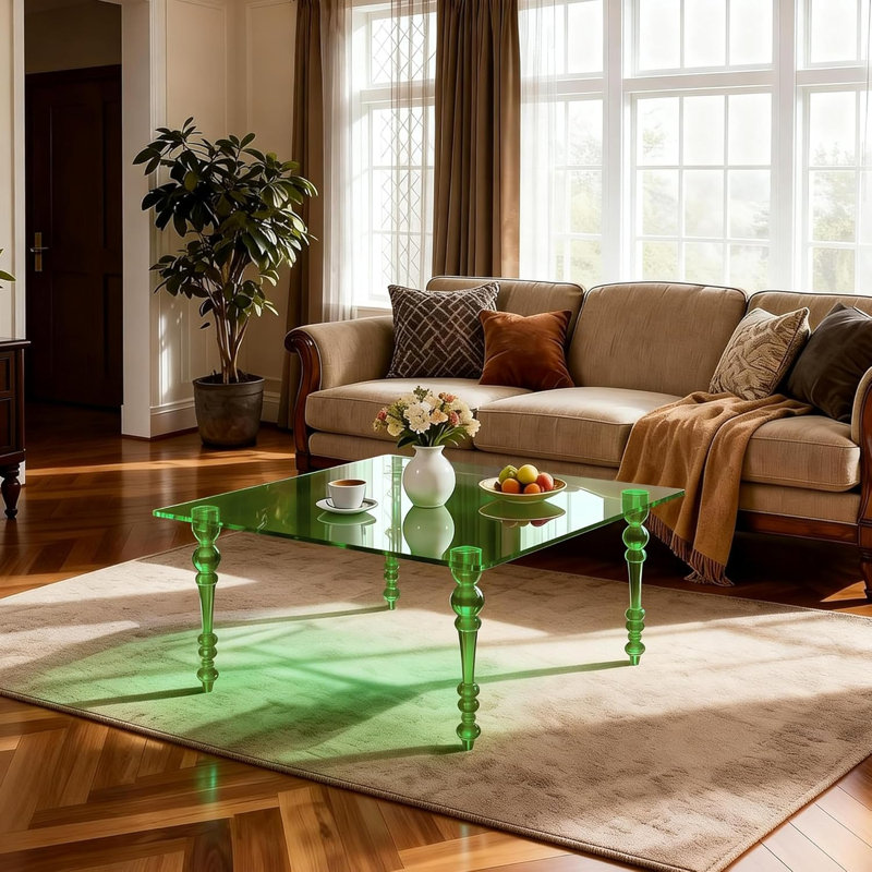 Table basse en acrylique de style moderne Mid-Century pour salon, chambre à coucher, Vert