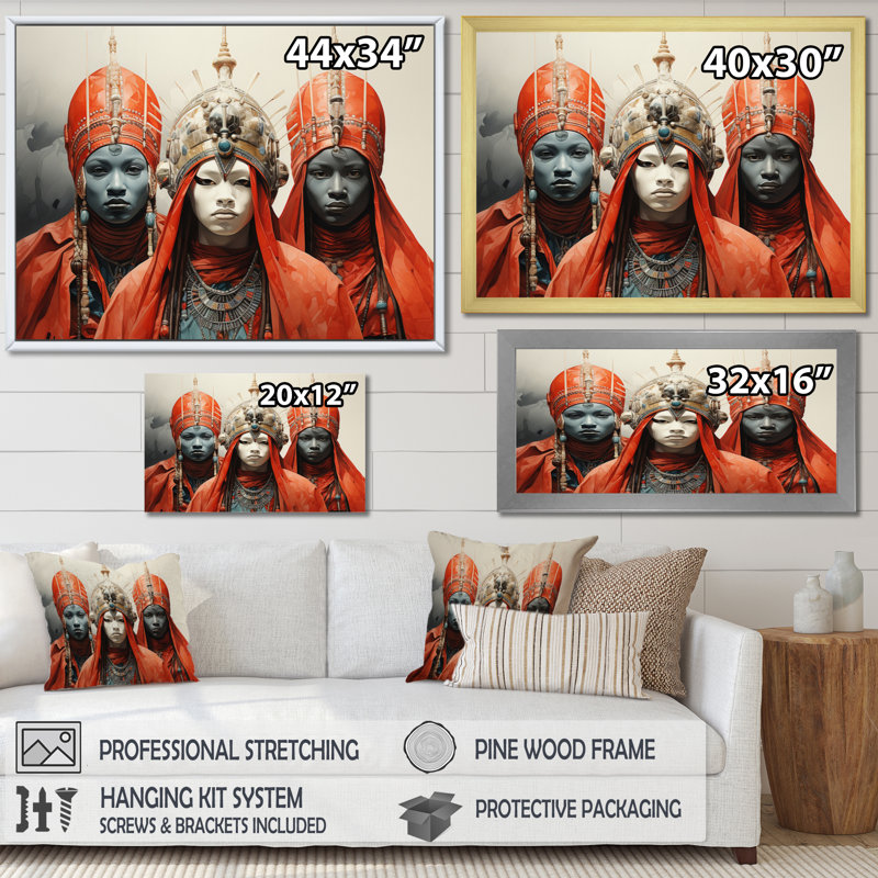 Tribu africaine de Charad Yoruba Masquerade II sur toile, H 30 po x l 40 po x P 1,5 po, Cadre photo argenté