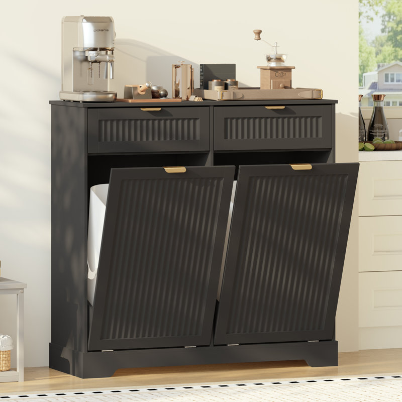 Armoire à poubelle double basculante de 13 gallons avec tiroirs et crochets, 2 x 13 gallons, Noir