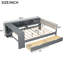 Lit double en bois avec tablettes de rangement, tiroirs, tête de lit rembourrée et élégante, tiroirs gris, coiffe Point Soft-1297102593