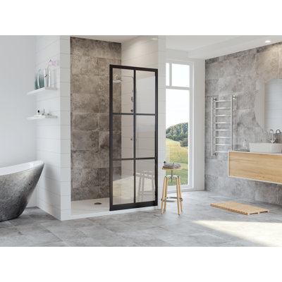 Gridscape Series 30" W x 75" H Framed Fixed Glass Shower Panel Door