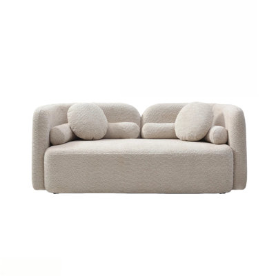 4 Piece Living Room Set, Beige Boucle Couch, Loveseat & Two Swivel Barrel Accent Chairs, Modern Upholstered Sofa Set for Apartment, Home Office, Family Room