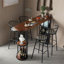 Nut-brown + Black Straight Solid Wood + Iron Bar Table-1080890868