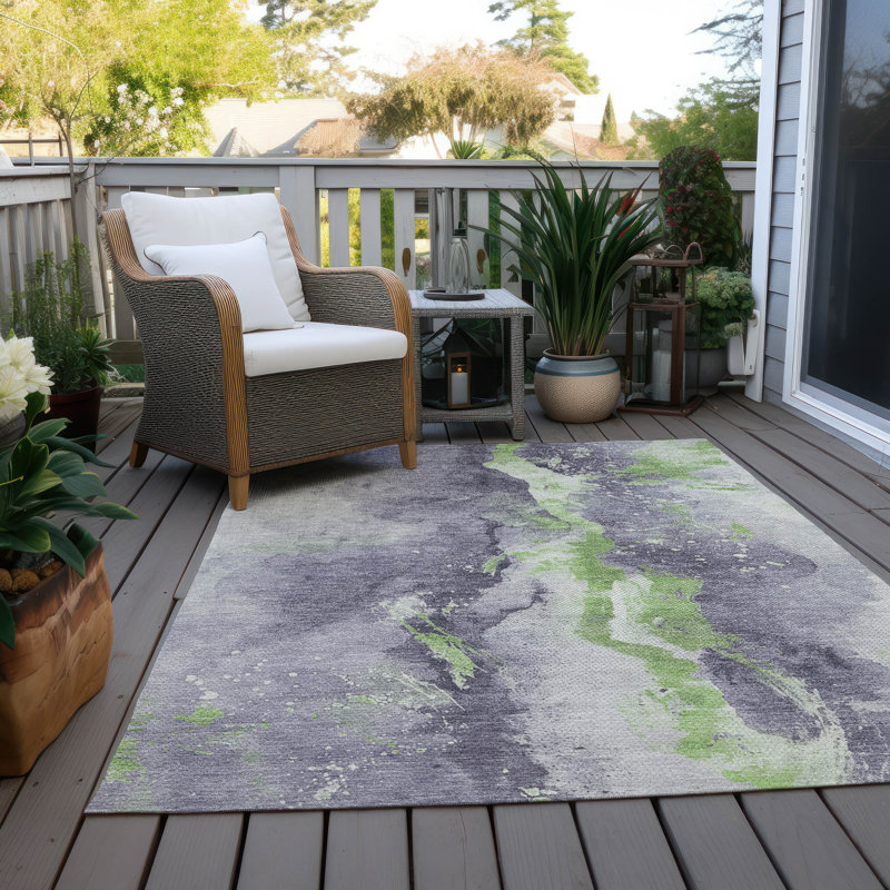 Lavender Abstract Synthetic Washable 5' x 7' Area Rug