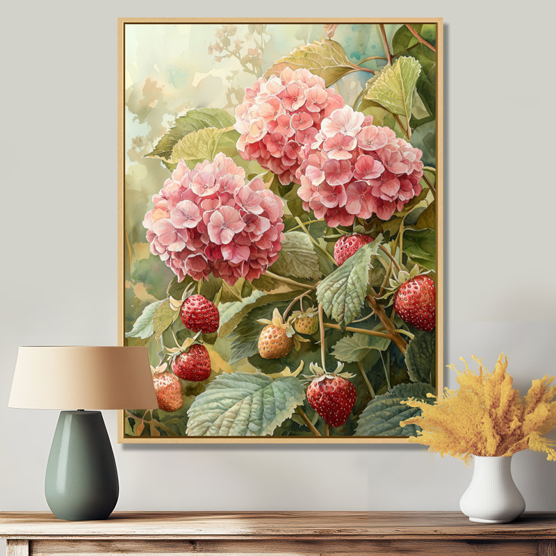 Hydrangeas in the Strawberry Patch - Hydrangea Wall Art, Reproduction encadrée sans passe-partout, H 44 po x l 34 po
