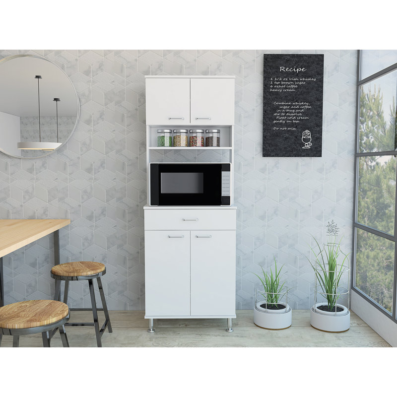 Della 60 Kitchen Pantry With Countertop, Closed & Open Storage -White