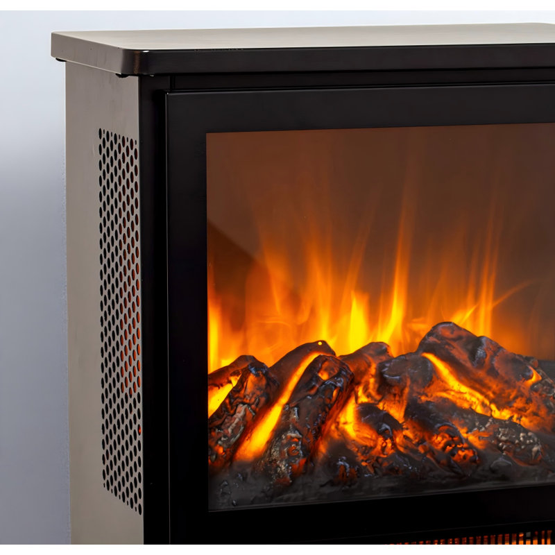 17-Inch Black Freestanding Electric Fireplace With Furnace Heating Function And 3D Flame Effect. Its Compact Size Is Suitable For Bedrooms And Living Rooms, Providing Both Heating And Decoration.