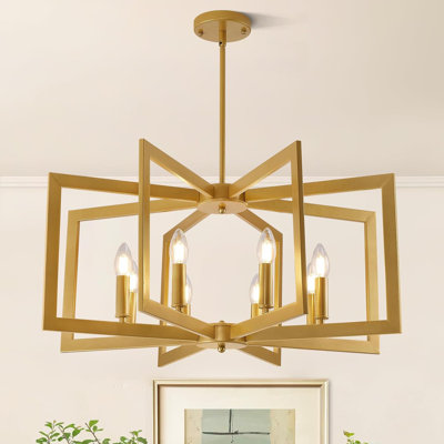 Modern Geometric Chandelier With Adjustable Height, Industrial Farmhouse Pendant Fixture For Dining Room, Kitchen Island, Bedroom, And Living Room