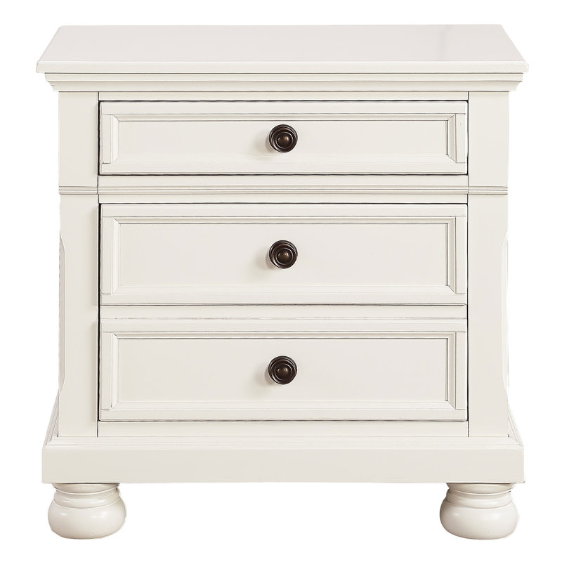 Table d'appoint de chambre à coucher avec tiroir caché en blanc - 2 tiroirs, glissières à roulement, bois, sans assemblage, finition de table de chevet de style traditionnel pour les souvenirs, ton bronze antique foncé, assemblage