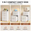 Meuble-lavabo compact 3 en 1 avec miroir DEL rabattable, tiroirs de grande capacité, coiffeuse cannelée avec tabouret roulant