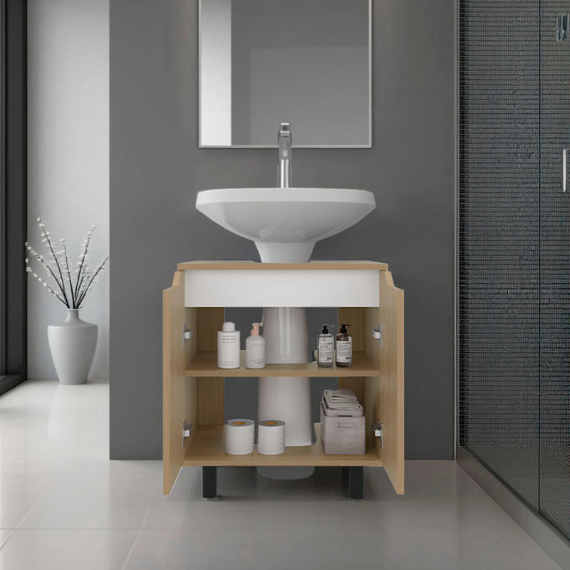 Marlo Under Sink Cabinet With Two Doors And Interior Storage Shelves, Cut-Out Back, 22 Wide Freestanding, Modern Bathroom Storage