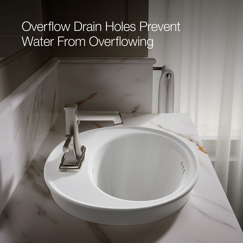 Serif Ceramic Oval Drop-In Bathroom Sink with Overflow, 4'' Centerset, White