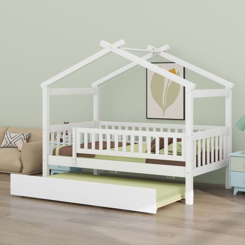 Lit en bois avec couchette, blanc