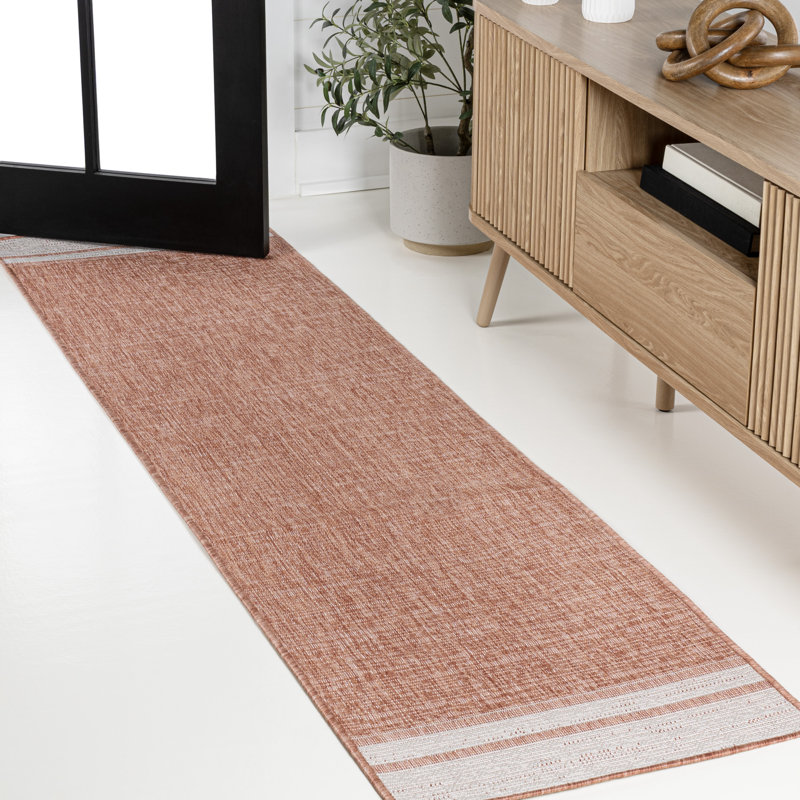 Alda Modern Minimalist Mingled Solid Salmon/Cream Indoor/Outdoor Rug, Runner 2' x 7'10"