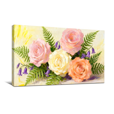 «Plants & Flowers Rose Fern Bellflower», reproduction d'art sur toile