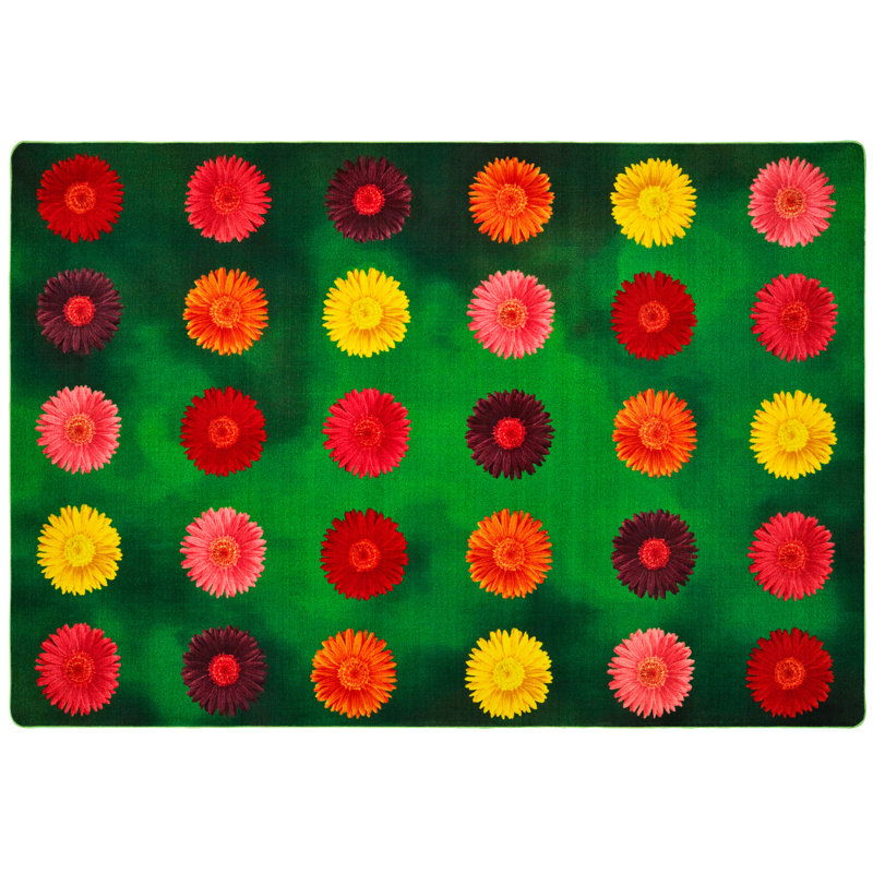 Tapis vert / rouge / orange capitonné à motif floral Pixel Perfect ™, Rectangle 8 pi x 12 pi